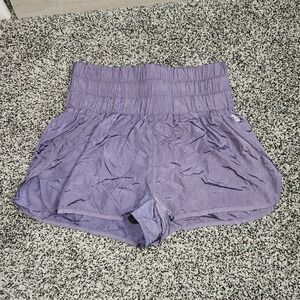 Free People Movement Purple Smocked Waist Hi Rise Athletic Shorts Sz L Gym Run